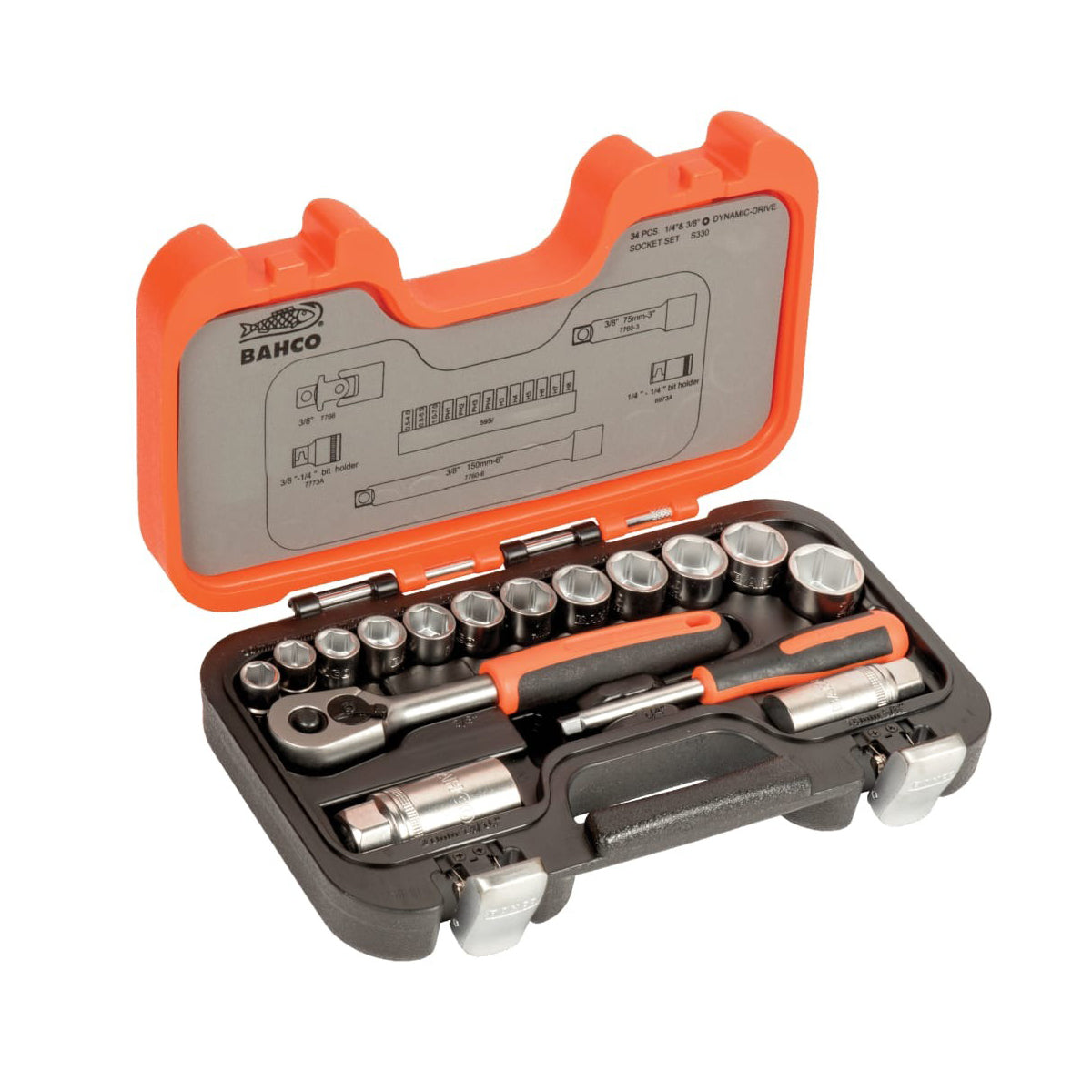 Bahco XMS2238SS 34 Piece 3/8in Drive Socket Set High Performance Alloy Steel with Dynamic Drive Oil & Temperature Resistant Case