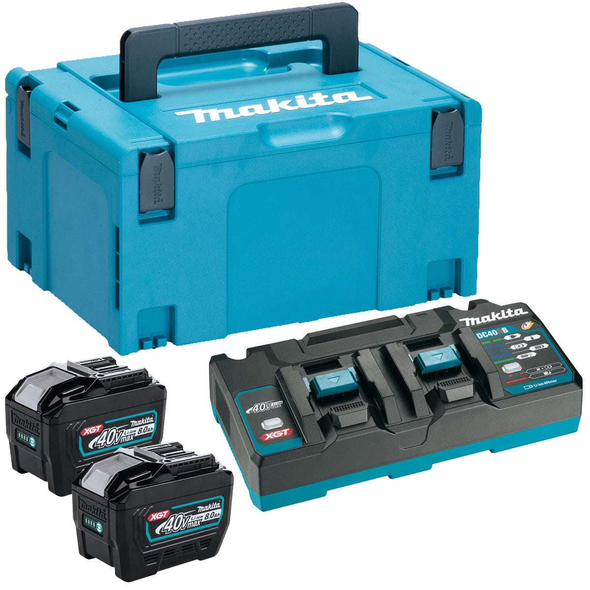 Makita 1910A1-7 40Vmax XGT Power Source Kit 110V With 2 x 8.0Ah BL4080F Batteries, Charger & Case