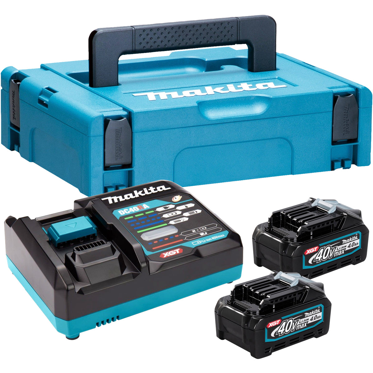 Makita 191K01-6 40Vmax XGT Power Source Kit 240V With 2 x 4.0Ah BL4040 Batteries, Charger & Case