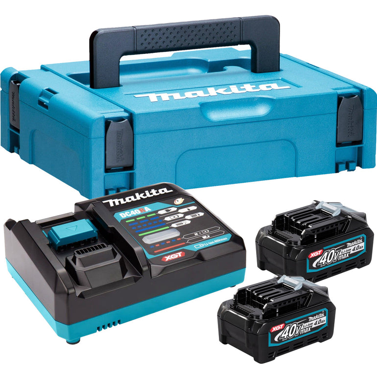 Makita 191K01-6 40Vmax XGT Power Source Kit 240V With 2 x 4.0Ah BL4040 Batteries, Charger & Case