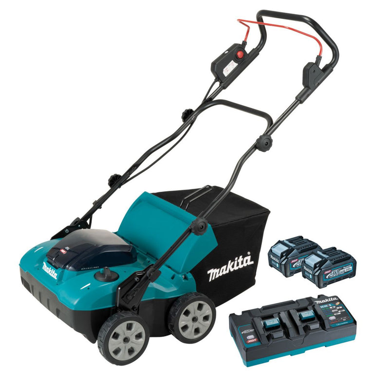 Makita UV001GM201 380mm 40V Max Brushless Lawn Scarifier With 2 x 4.0Ah Batteries & Charger