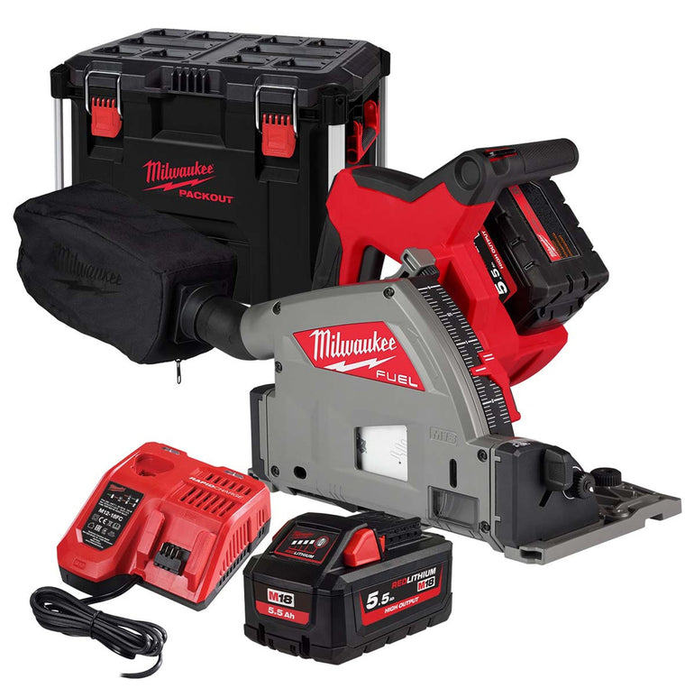 Milwaukee M18FPS55-552P 18V Fuel Brushless 55mm Plunge Saw with 2 x 5.5Ah Battery 4933478779