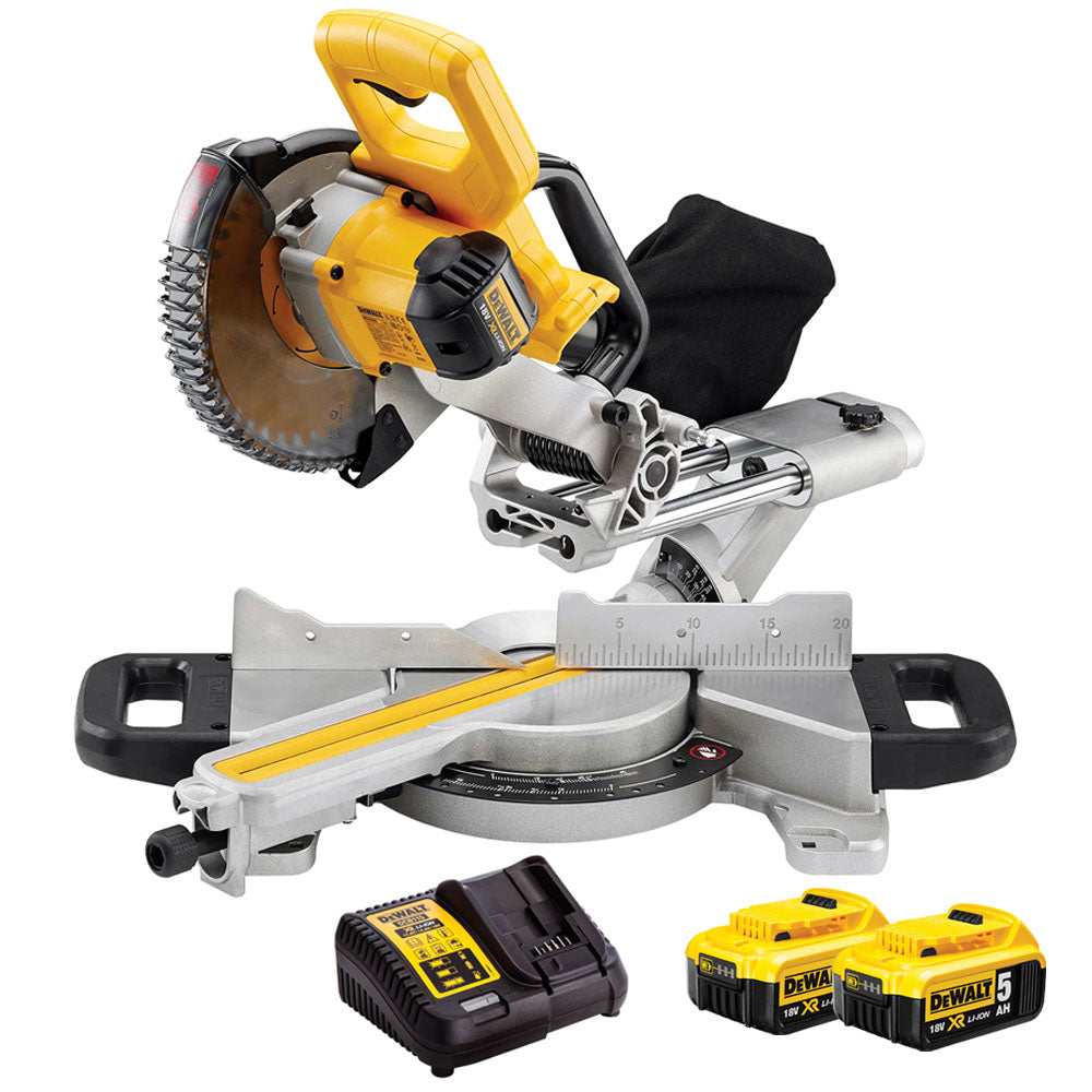 Dewalt DCS365N 18V Cordless 184mm Mitre Saw With 2 x 5.0Ah Batteries & Charger