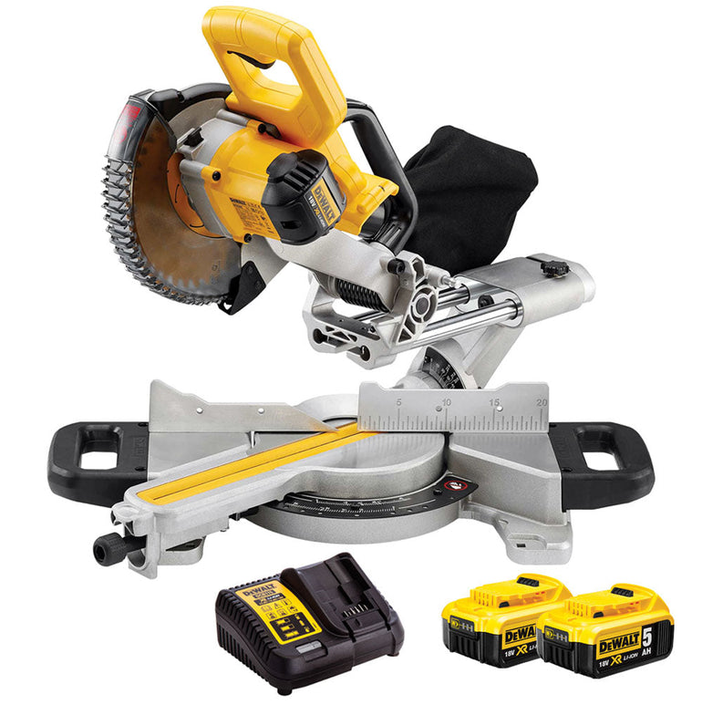 Dewalt DCS365N 18V Cordless 184mm Mitre Saw With 2 x 5.0Ah Batteries & Charger