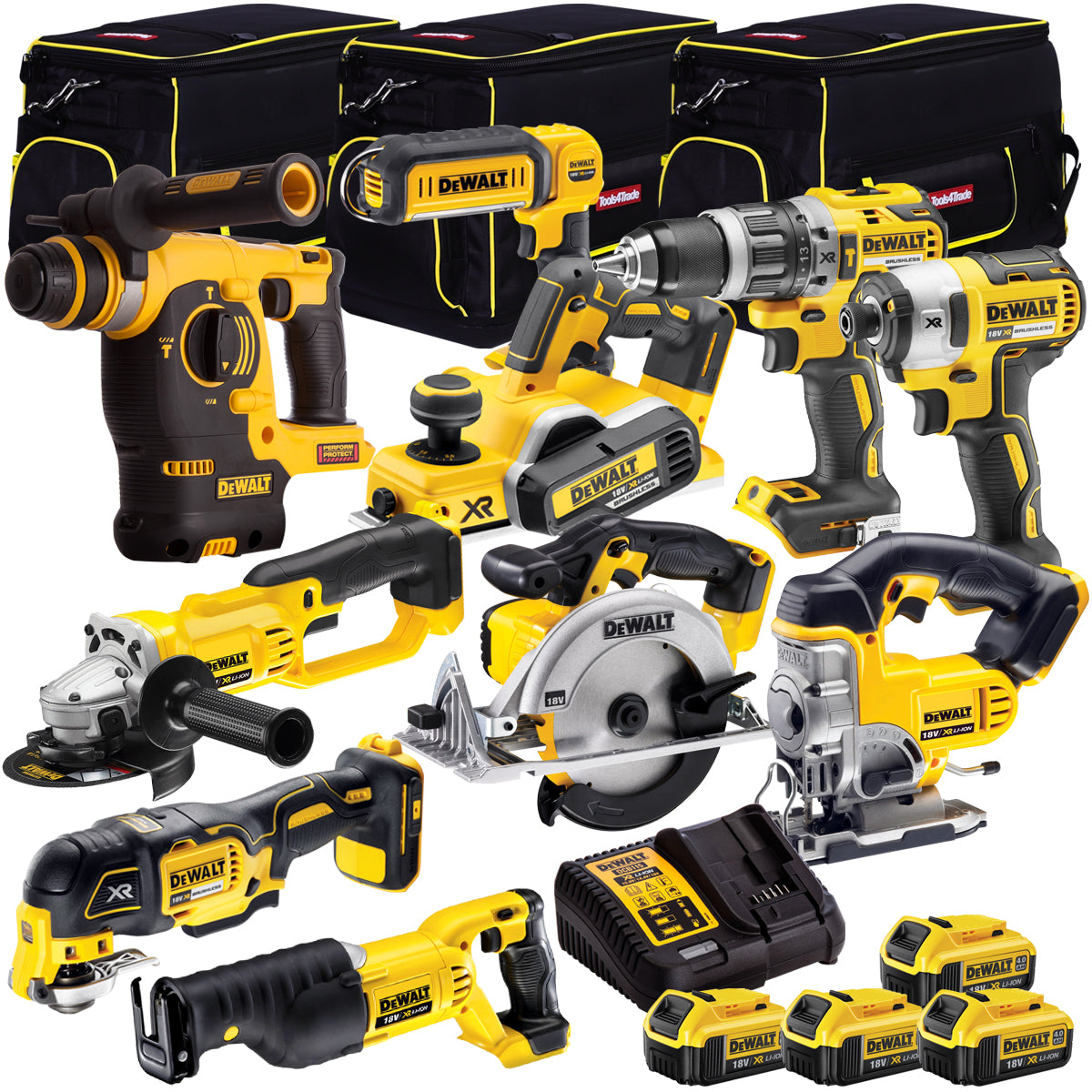 Dewalt DCK10BTSKIT2 18V 10 Piece Cordless Tool Kit with 4 x 4.0Ah Batteries T4TKIT-1162