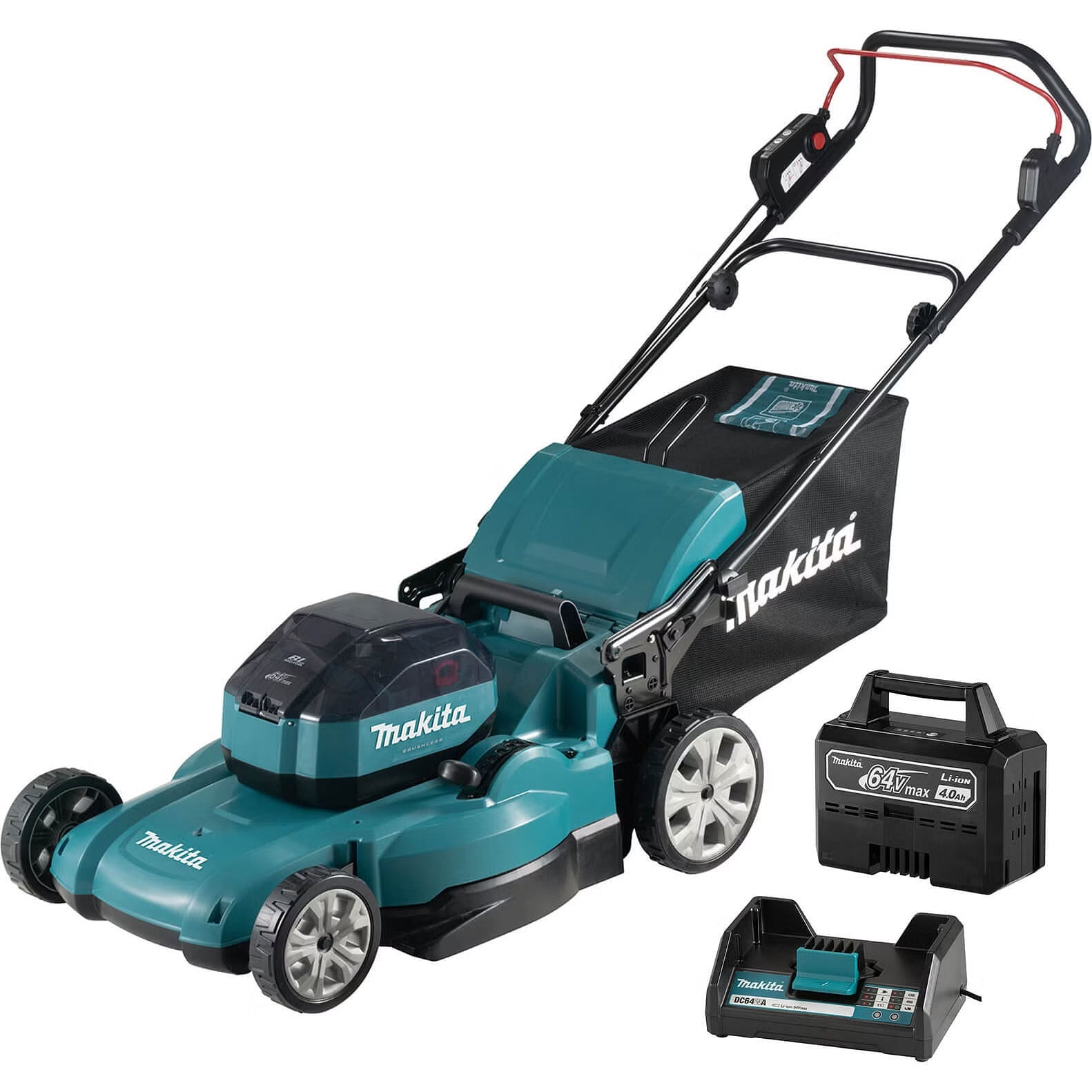 Makita LM002JM101 64Vmax 53cm Brushless Lawn Mower With 1 x BL6440 4.0Ah Battery & DC64WA Charger