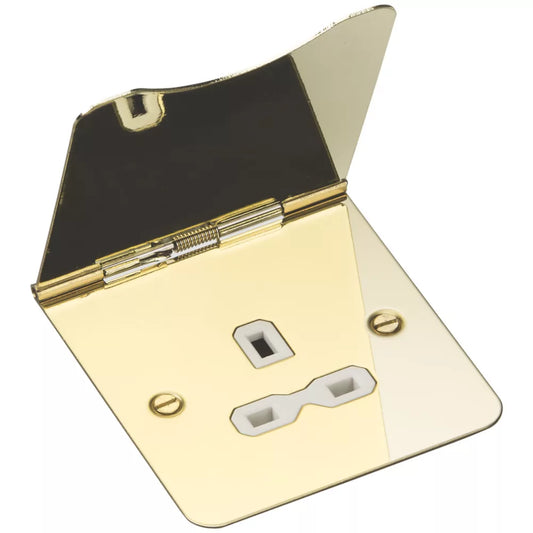 KNIGHTSBRIDGE FPR7UPBW 13A 1-GANG UNSWITCHED FLOOR SOCKET POLISHED BRASS WITH WHITE INSERTS (212VF)