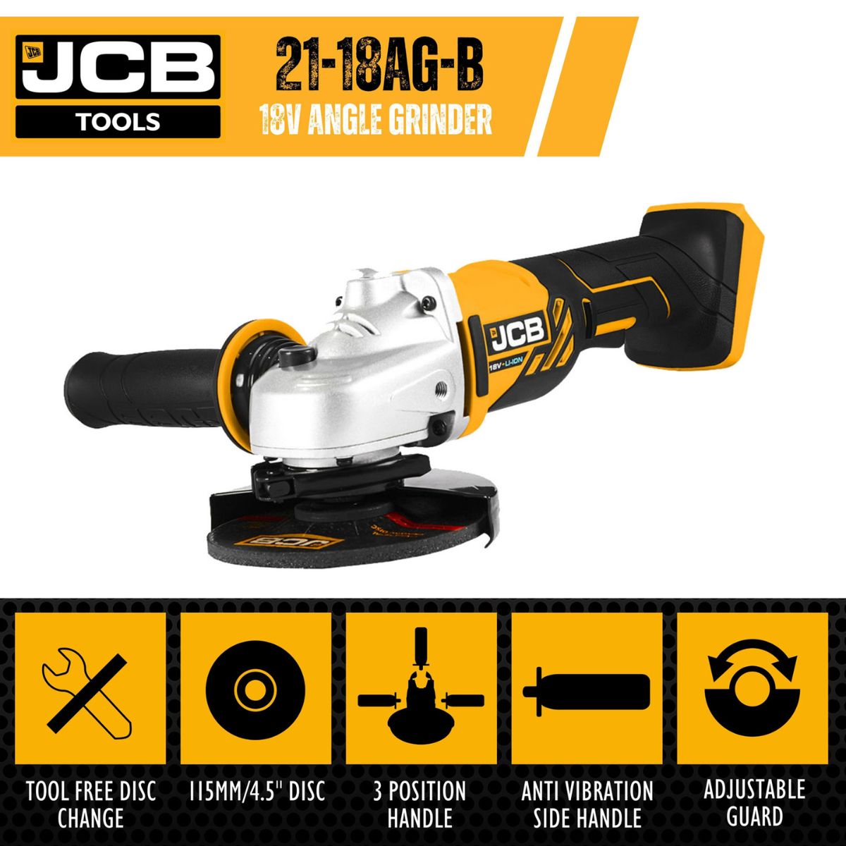 JCB 18AG-2-V2 18V Angle Grinder with 2x2.0Ah Batteries & charger