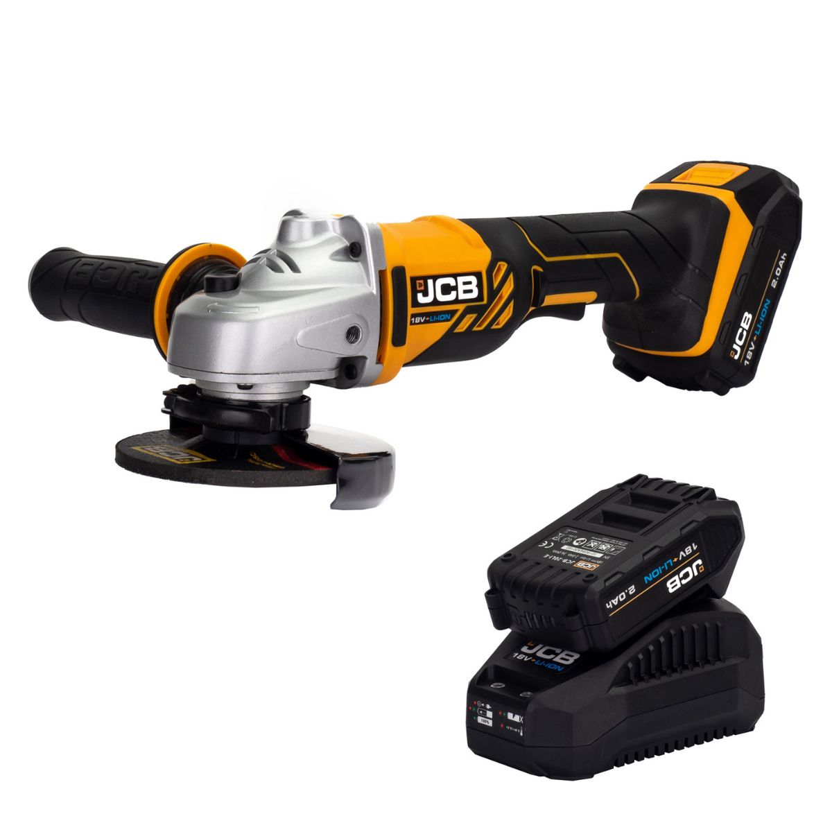 JCB 18AG-2-V2 18V Angle Grinder with 2x2.0Ah Batteries & charger