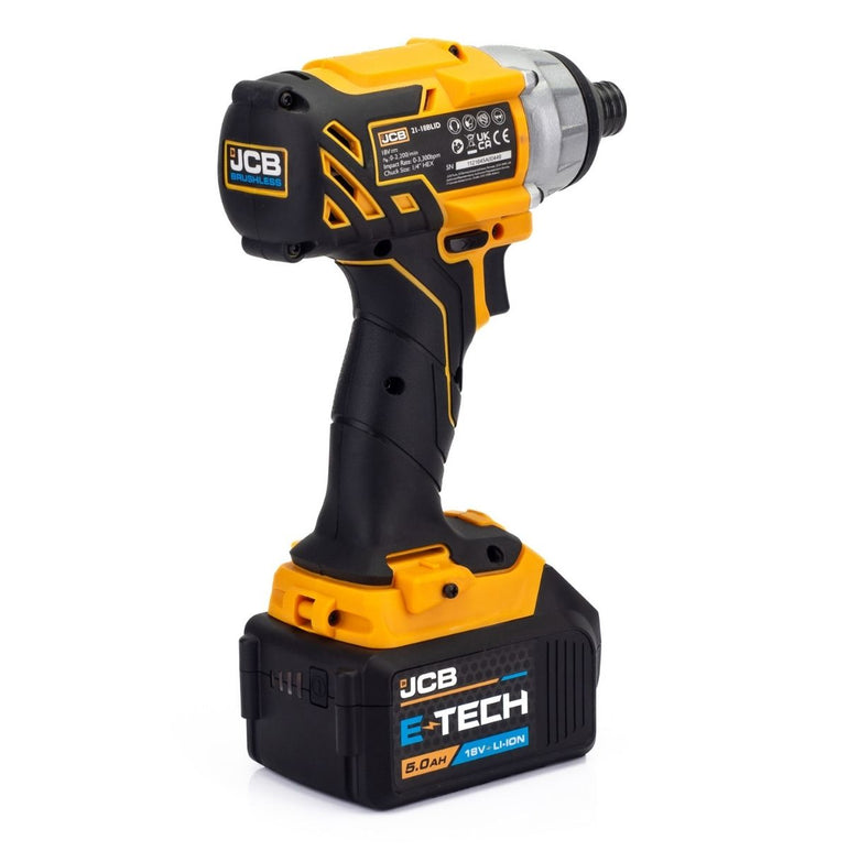 JCB21-18TPKMT-5 18V Brushless Combi Drill, Impact Driver & Multi Tool Kit with 2 x 5.0ah Batteries, Charger & Bag