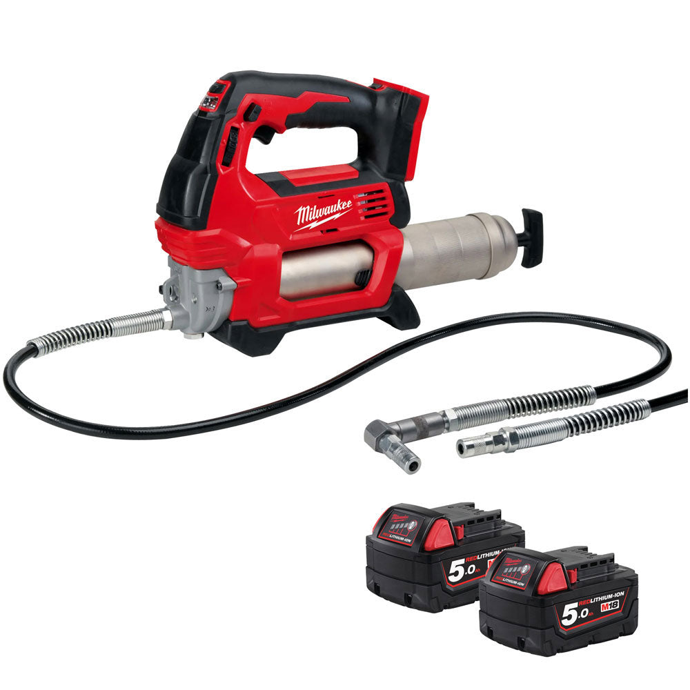 Milwaukee M18GG-0 18V M18 Cordless Grease Gun with 2 x 5.0Ah Batteries