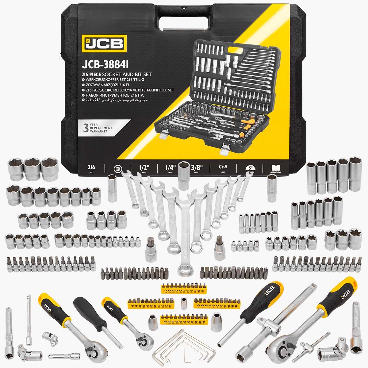 JCB 38841 Socket and Bit Set 216 Piece