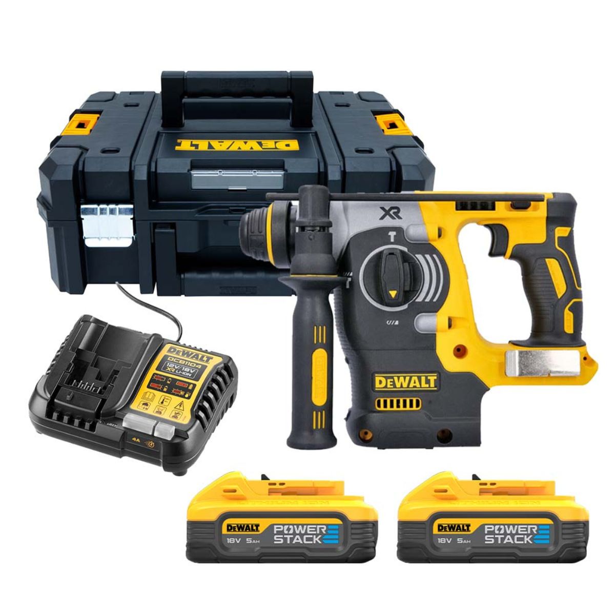 Dewalt DCH273H2T 18V XR Brushless SDS+ Hammer Drill with 2 x 5.0Ah Powerstack Batteries, Charger & TSTAK Case