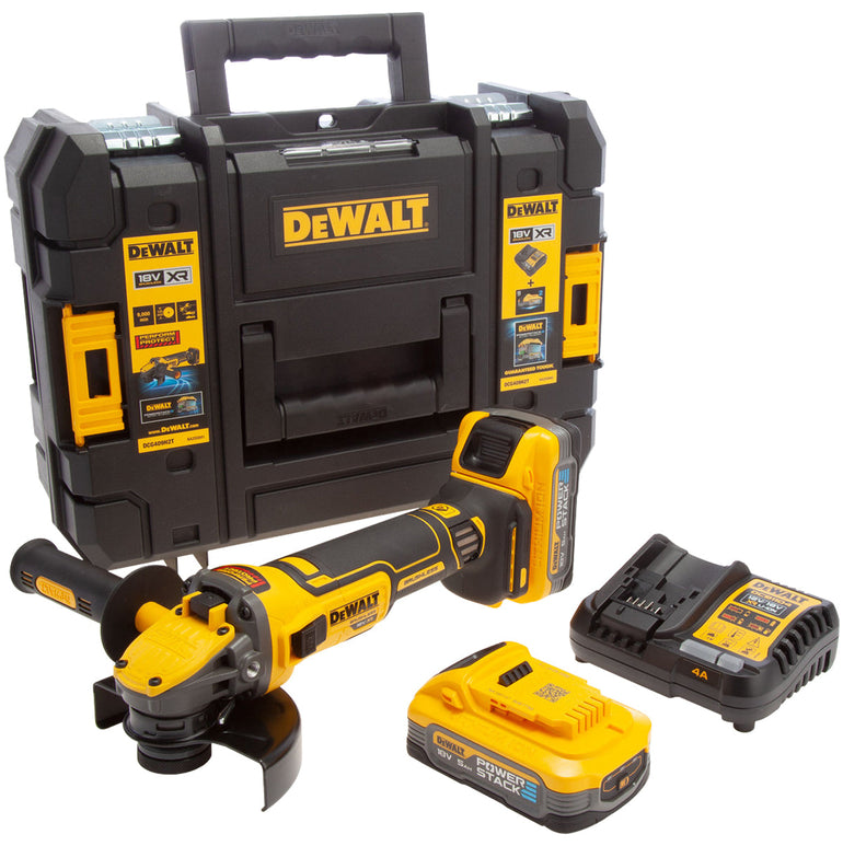 Dewalt DCG409H2T 18V XR Brushless 125mm Grinder with 2 x 5.0Ah Powerstack Batteries, Charger & TSTAK Case