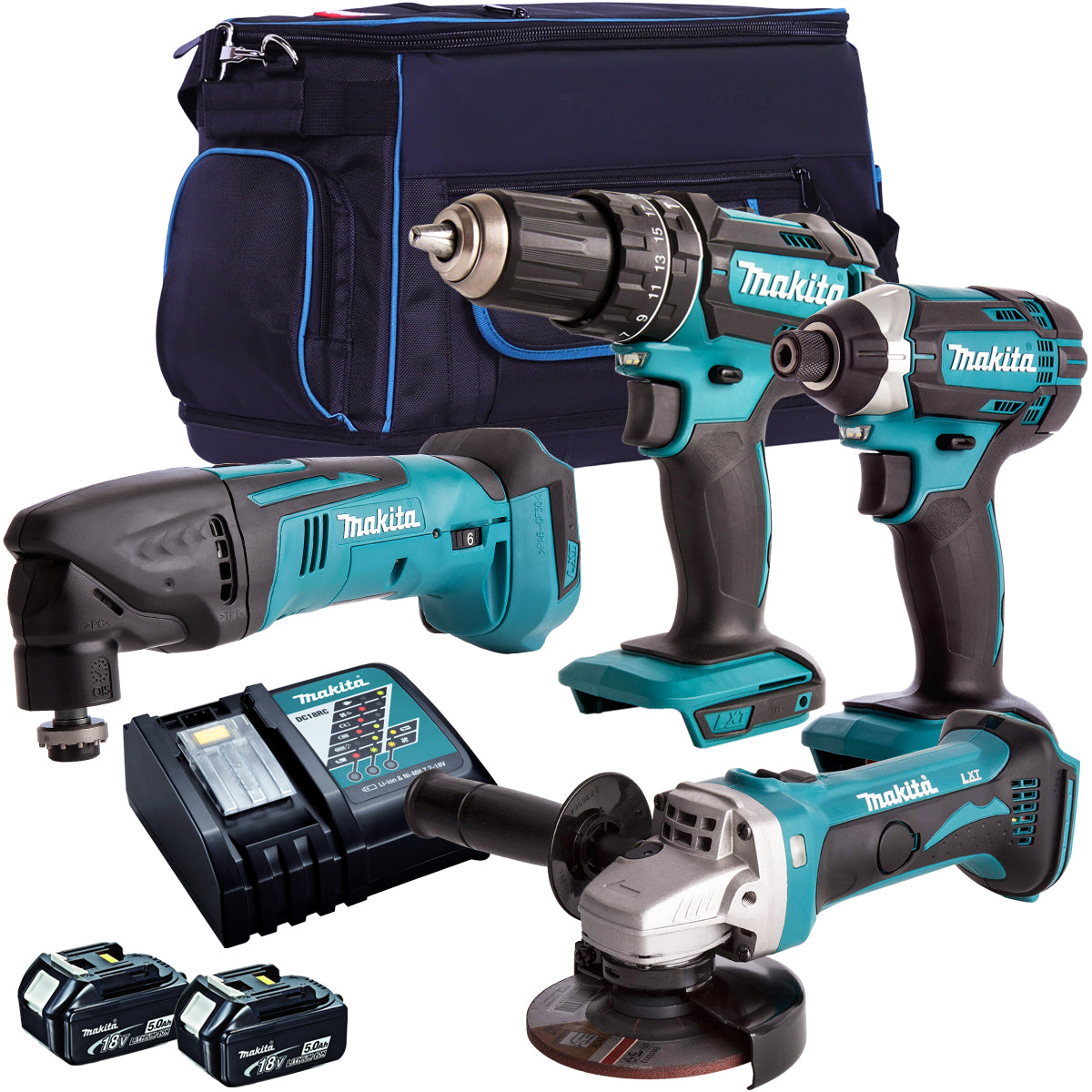 Makita T4T4051TJ 18V 4 Piece Cordless Power Tool Kit with 2 x 5.0Ah Battery Charger & Bag