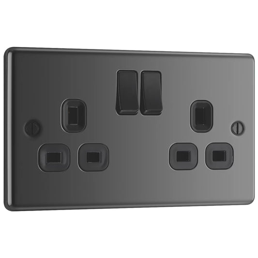 LAP 13A 2-GANG SP SWITCHED PLUG SOCKET BLACK NICKEL WITH BLACK INSERTS 5 PACK (2334C)