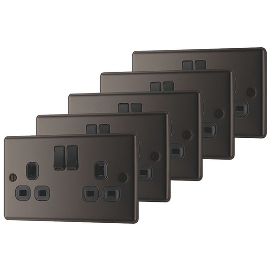 LAP 13A 2-GANG SP SWITCHED PLUG SOCKET BLACK NICKEL WITH BLACK INSERTS 5 PACK (2334C)