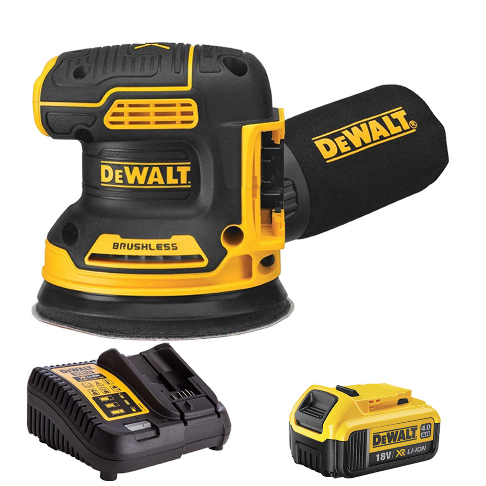 Dewalt DCW210N 18V Brushless 125mm Sander with 1 x 4.0Ah Battery & Charger