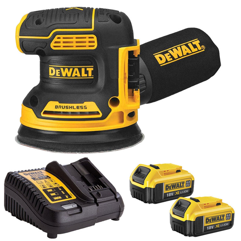 Dewalt DCW210N 18V Brushless 125mm Sander with 2 x 4.0Ah Batteries & Charger