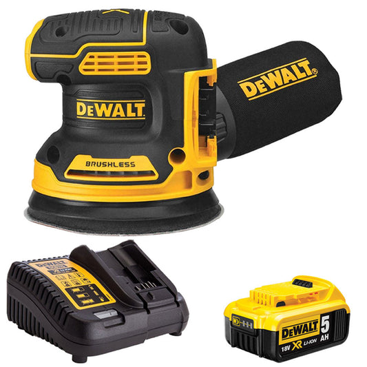 Dewalt DCW210N 18V Brushless 125mm Sander with 1 x 5.0Ah Battery & Charger