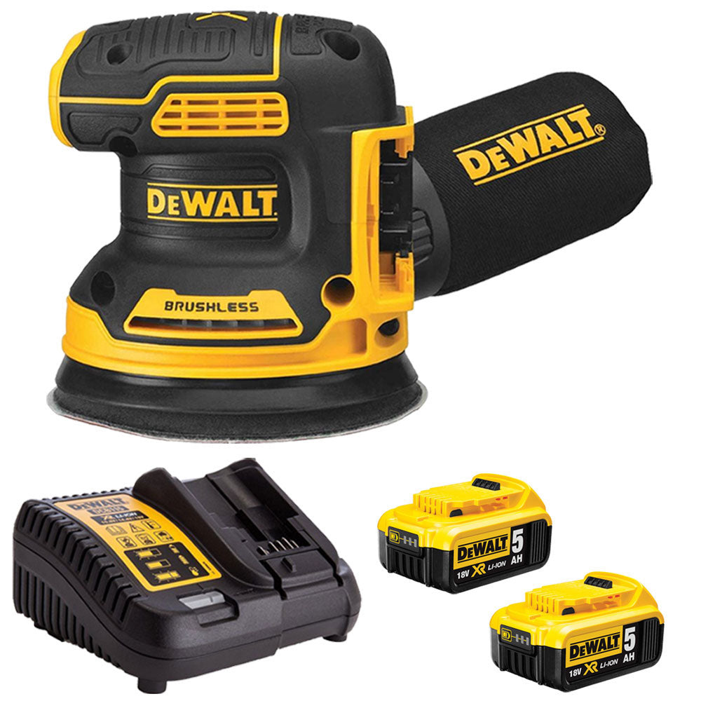 Dewalt DCW210N 18V Brushless 125mm Sander with 2 x 5.0Ah Batteries & Charger