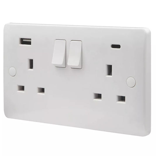 VIMARK PRO 13A 2-GANG SP SWITCHED SOCKET + 4.8A 10.5W 2-OUTLET TYPE A & C USB CHARGER WHITE (281PV)