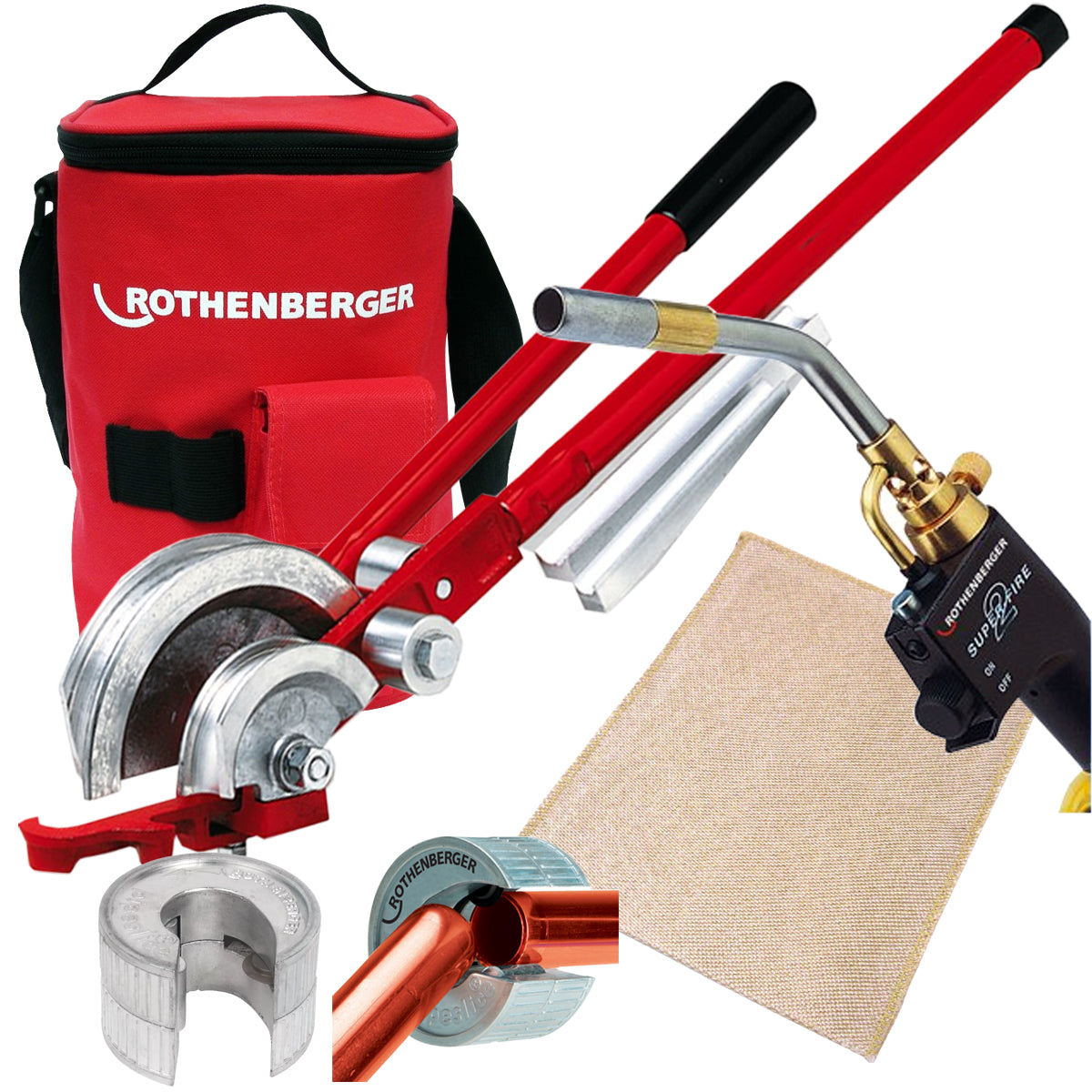 Rothenberger SuperFire 2 Gas Blow Torch 35644X, Multibender, Pipeslice, Soldering Mat & Hotbag