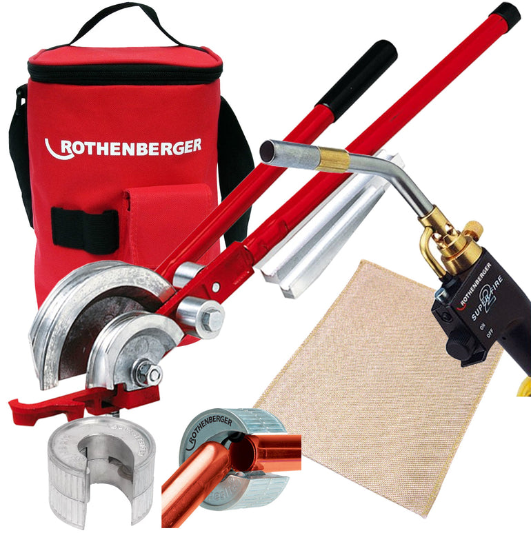 Rothenberger SuperFire 2 Gas Blow Torch 35644X, Multibender, Pipeslice, Soldering Mat & Hotbag