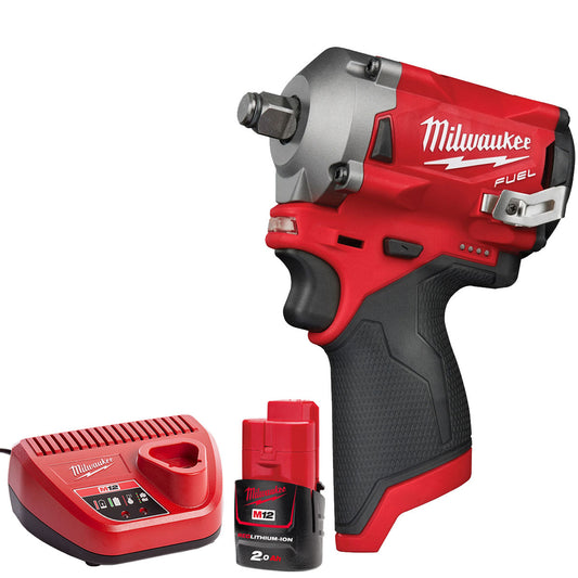 Milwaukee M12FIWF12-0 12V 1/2" Fuel Brushless Impact Wrench with 1 x 2.0Ah Battery & Charger