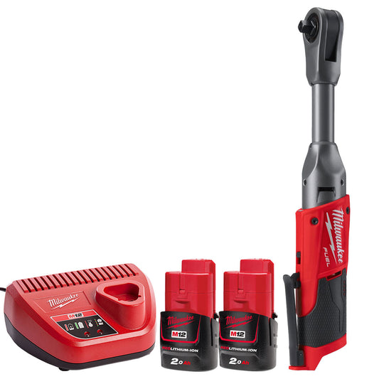 Milwaukee M12FIR38LR-0 12V FUEL Brushless Long Reach 3/8in Ratchet with 2 x 2.0Ah Batteries & Charger