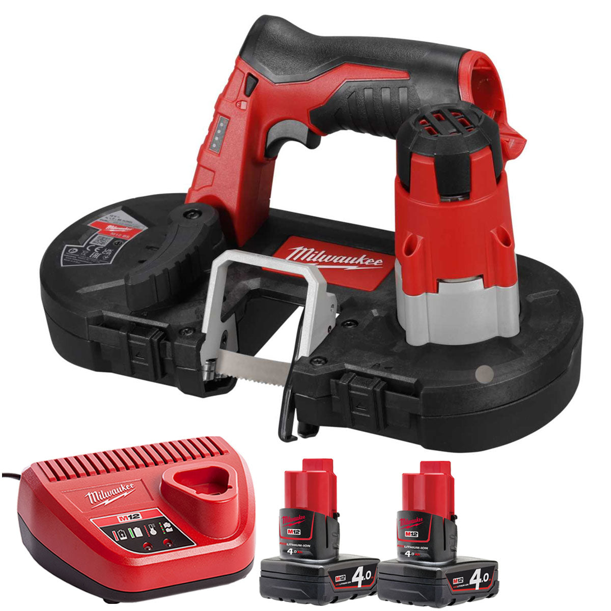 Milwaukee M12BS-0 12V Sub Compact Bandsaw with 2 x 4.0Ah Batteries & Charger