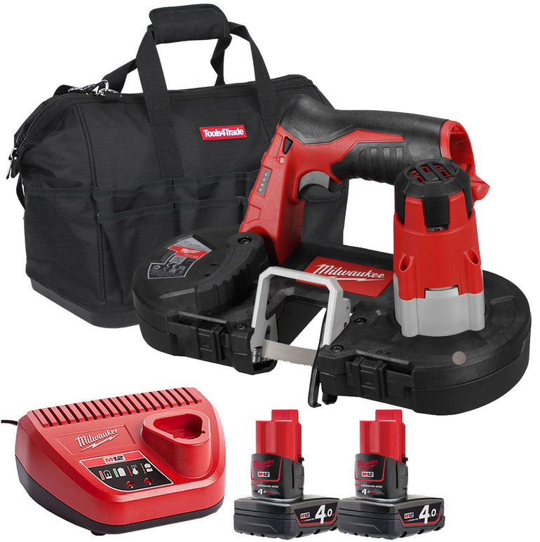 Milwaukee M12BS-0 12V Sub Compact Bandsaw with 2 x 4.0Ah Batteries & Charger in Bag