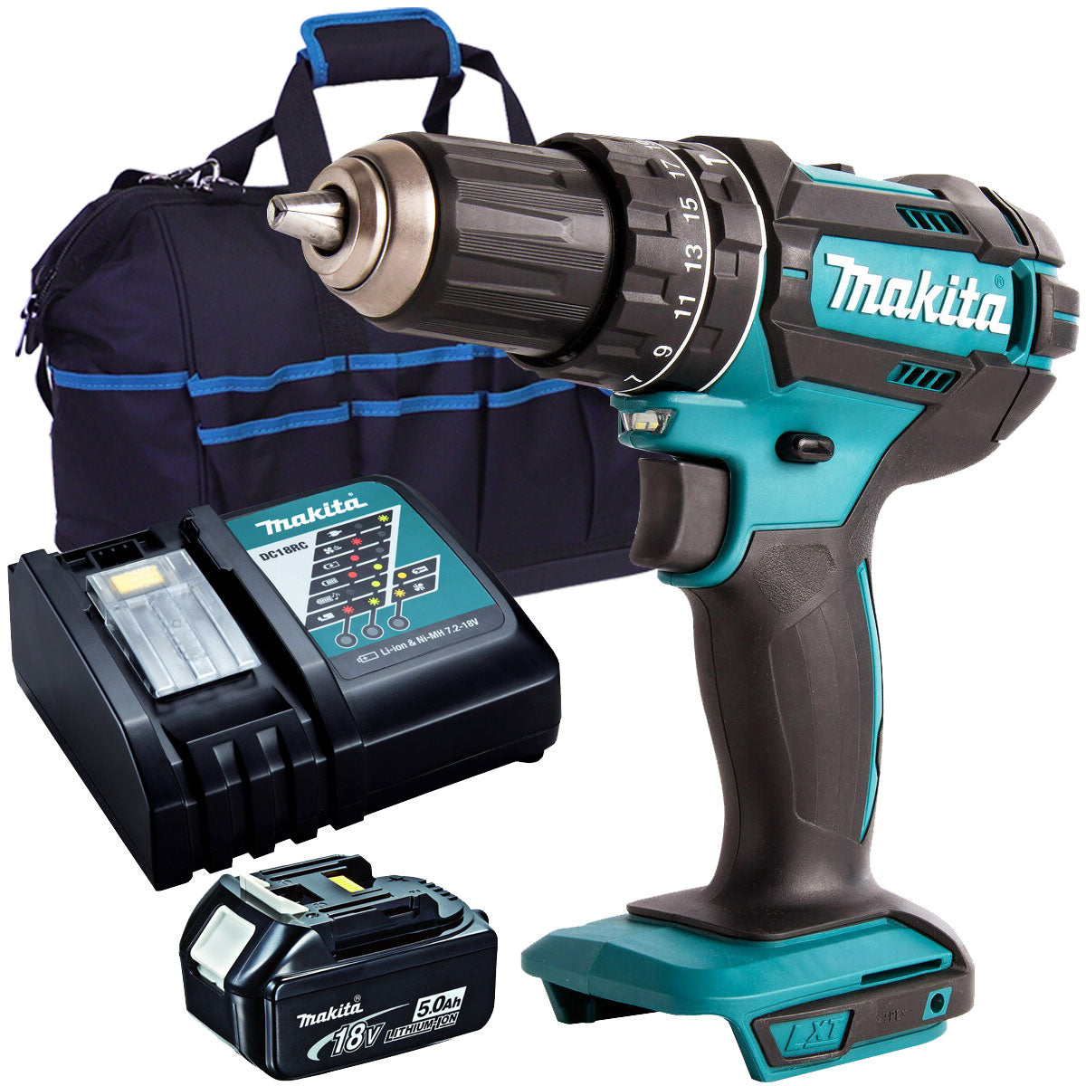 Makita DHP482Z 18V 2 Speed Combi Drill with 1 x 5.0Ah Battery Charger & Bag