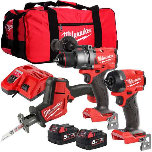 Milwaukee 18V 3 Piece Power Tool Kit with 2 x 5.0Ah Batteries T4TKITM-110