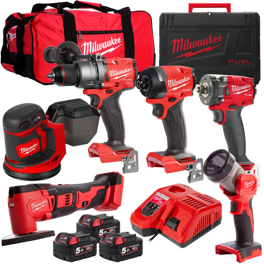 Milwaukee 18V 6 Piece Power Tool Kit with 3 x 5.0Ah Batteries T4TKITM-111