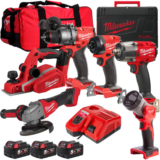 Milwaukee 18V 6 Piece Power Tool Kit with 3 x 5.0Ah Batteries T4TKITM-112