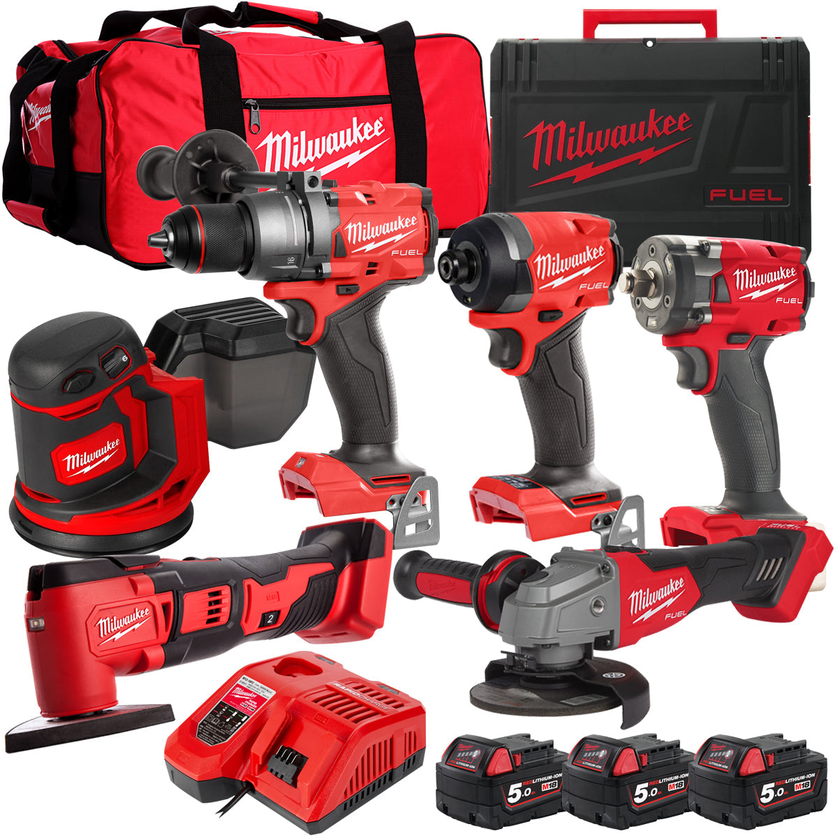 Milwaukee 18V 6 Piece Power Tool Kit with 3 x 5.0Ah Batteries T4TKITM-115