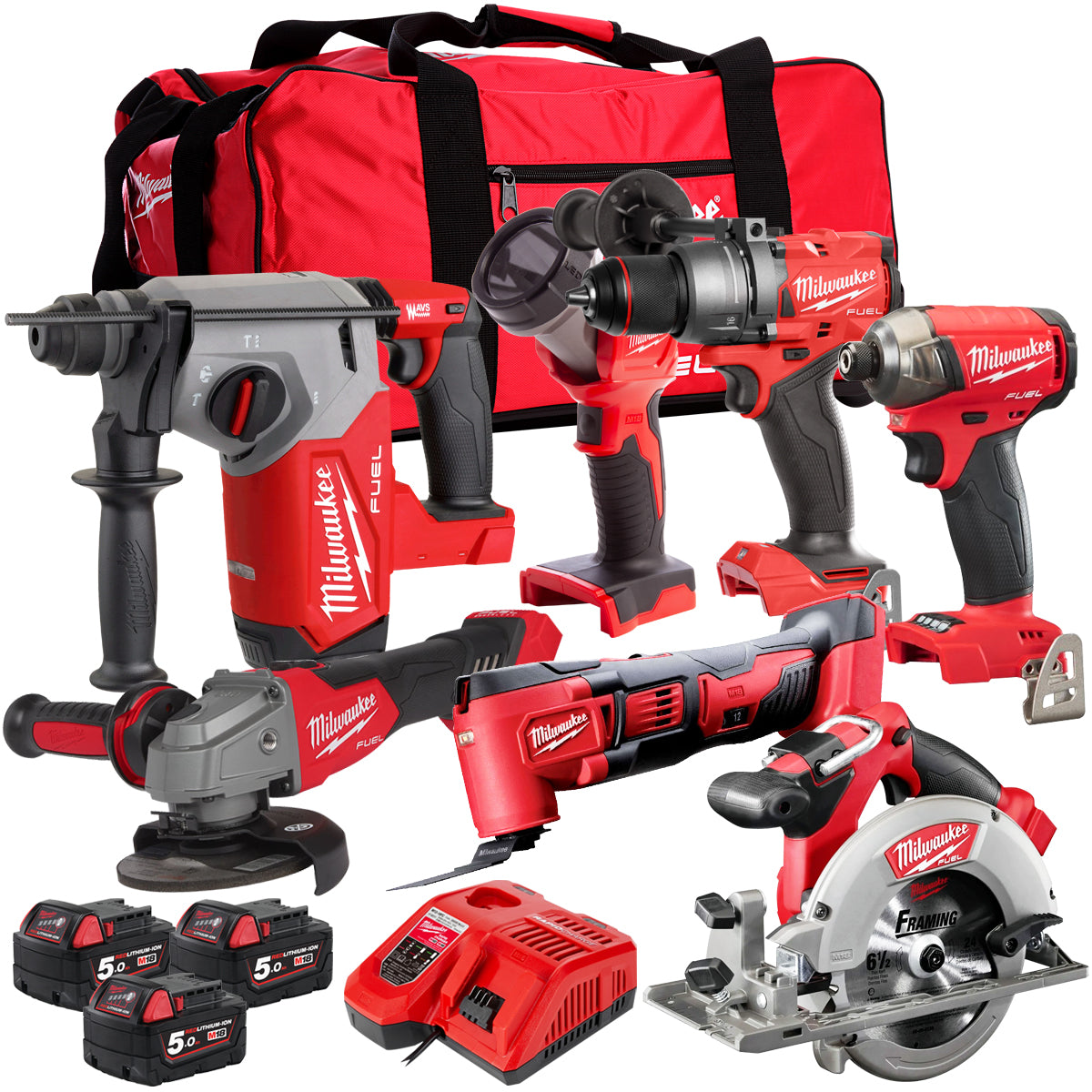 Milwaukee M18FPP7T3-503B 18V 7 Piece Tool Kit with 3 x 5.0Ah Battery & Charger