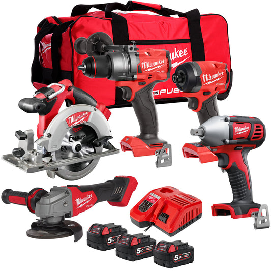 Milwaukee M18FPP5T-502B 18V 5 Piece Tool Kit with 3 x 5.0Ah Battery & Charger