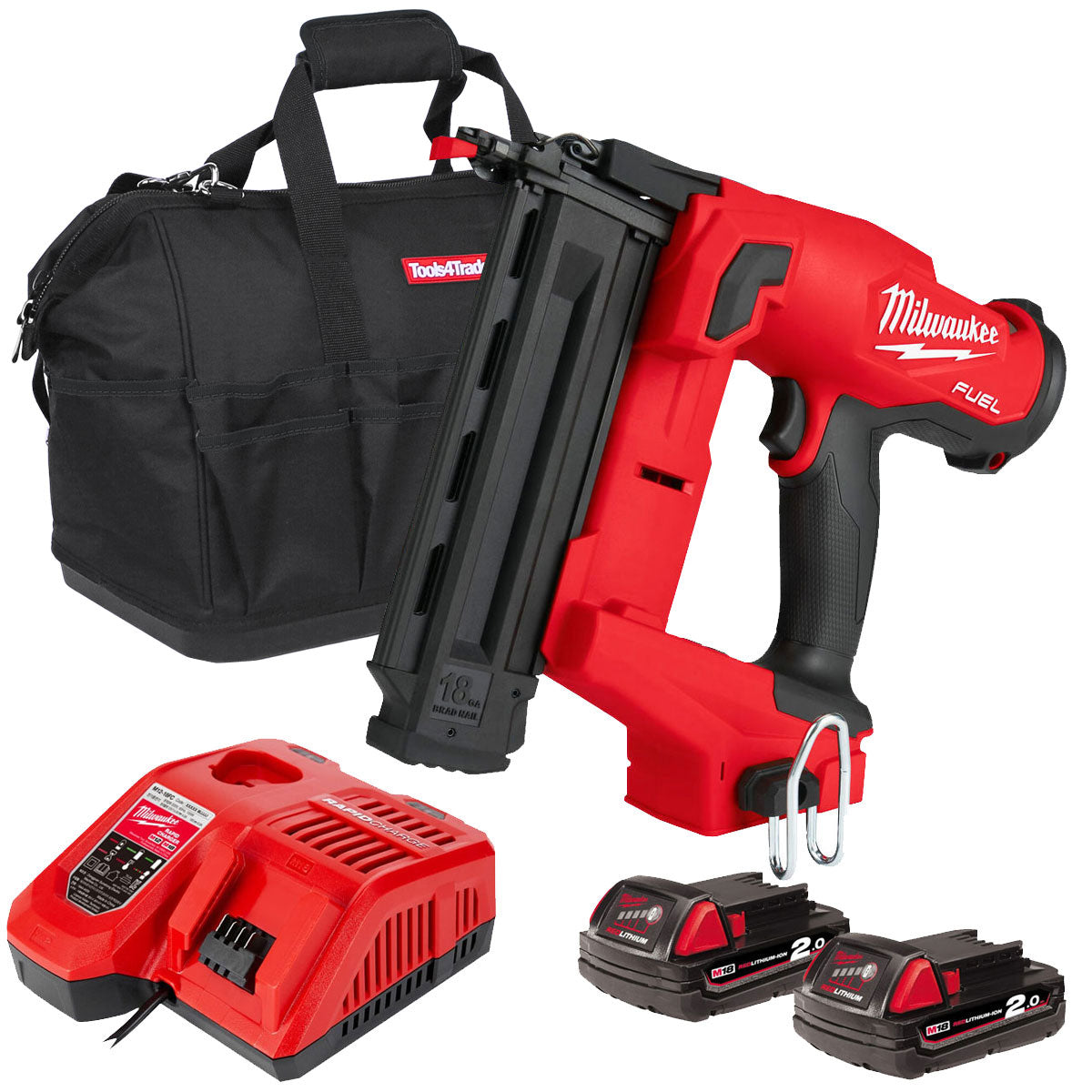 Milwaukee M18FN18GS 18V Brushless Second Fix Finish Nailer with 2 x 2.0Ah Batteries Charger & Bag