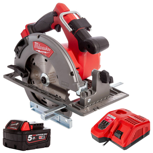 Milwaukee M18FCS66-0 M18 18V Fuel Brushless 66mm Circular Saw with 1 x 5.0Ah Battery & Charger