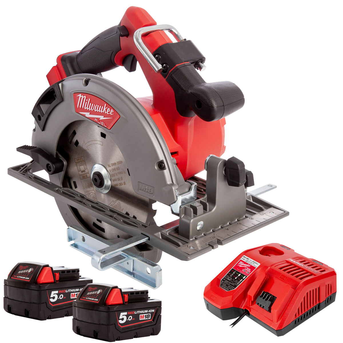 Milwaukee M18FCS66-0 M18 18V Fuel Brushless 66mm Circular Saw with 2 x 5.0Ah Battery & Charger