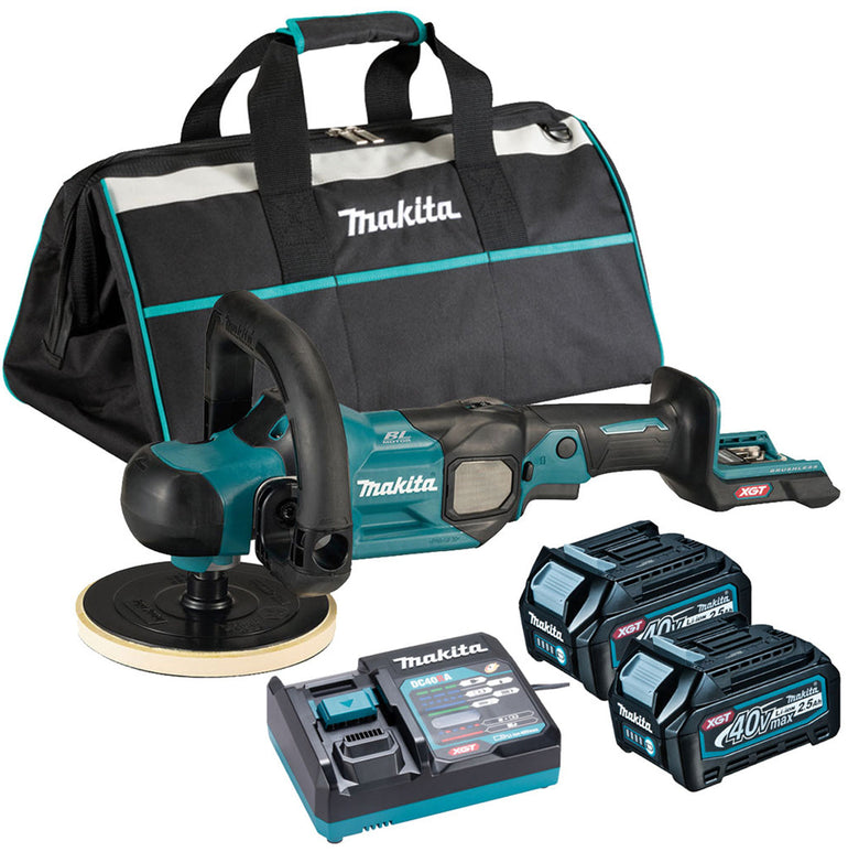 Makita PV001GD201 40Vmax XGT Brushless 180mm Polisher With 2 x 2.5Ah Batteries Charger & Tool Bag