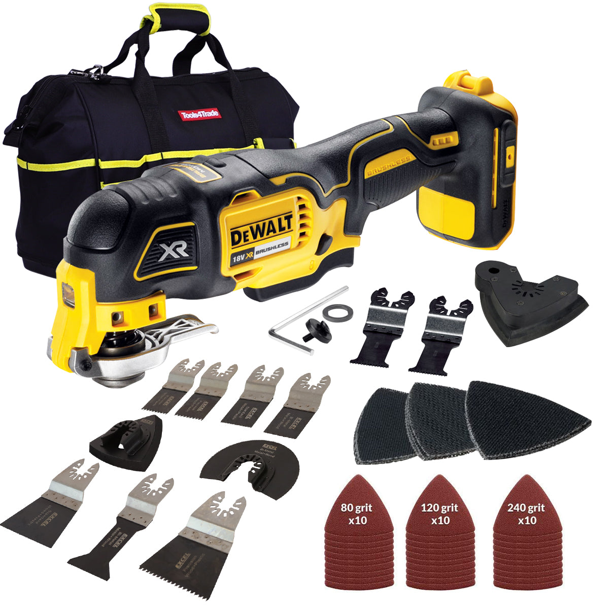 Dewalt DCS355N 18V Brushless Oscillating Multitool Body with Accessories Set & Bag