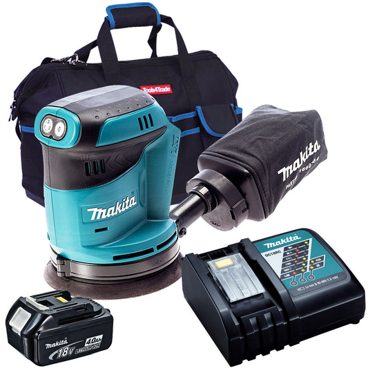 Makita DBO180Z 18V 125mm Random Orbit Sander with 1 x 4.0Ah Battery, Charger & Bag