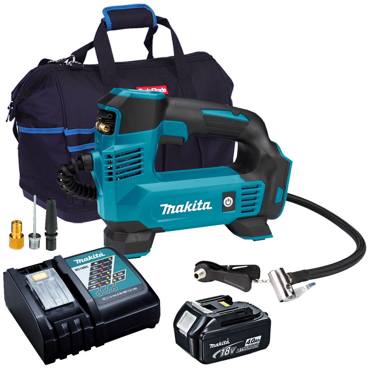 Makita DMP180Z 18V Inflator Pump with 1 x 4.0Ah Battery, Charger & Bag