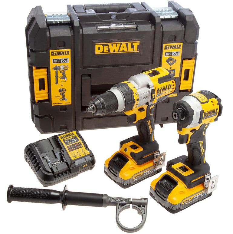 DeWalt DCK2052H2T-GB 18V XR Brushless Combi Drill + Impact Driver with 2 x 5.0Ah Powerstack Battery Charger & Case