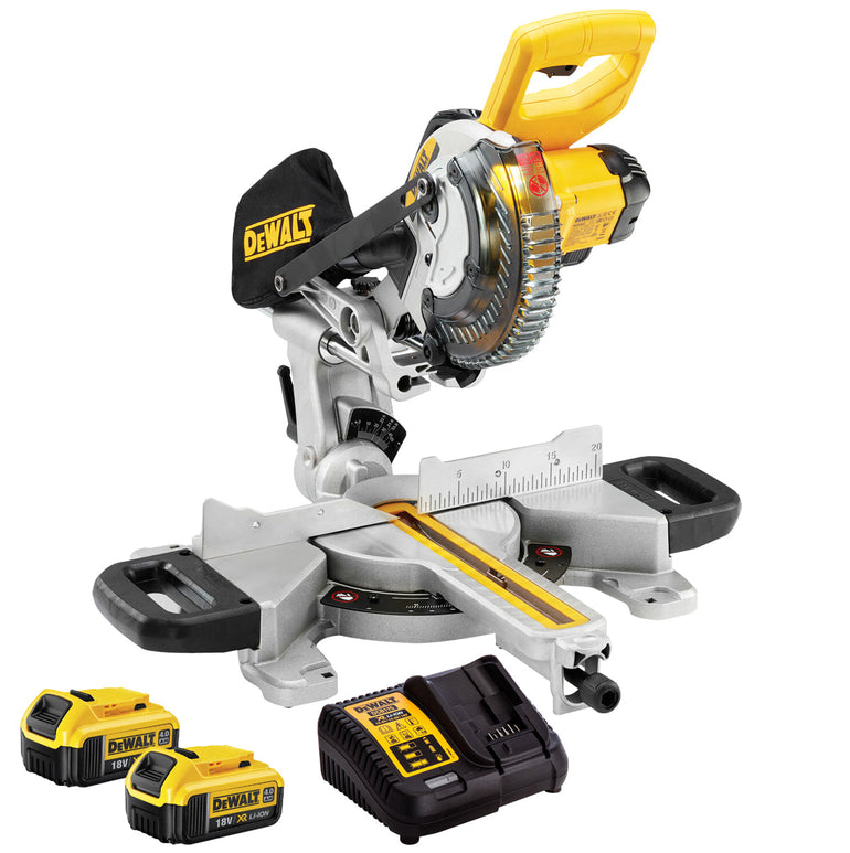 DeWalt DCS365M2 18V XR 184mm Mitre Saw with 2 x 4.0Ah Battery & Charger