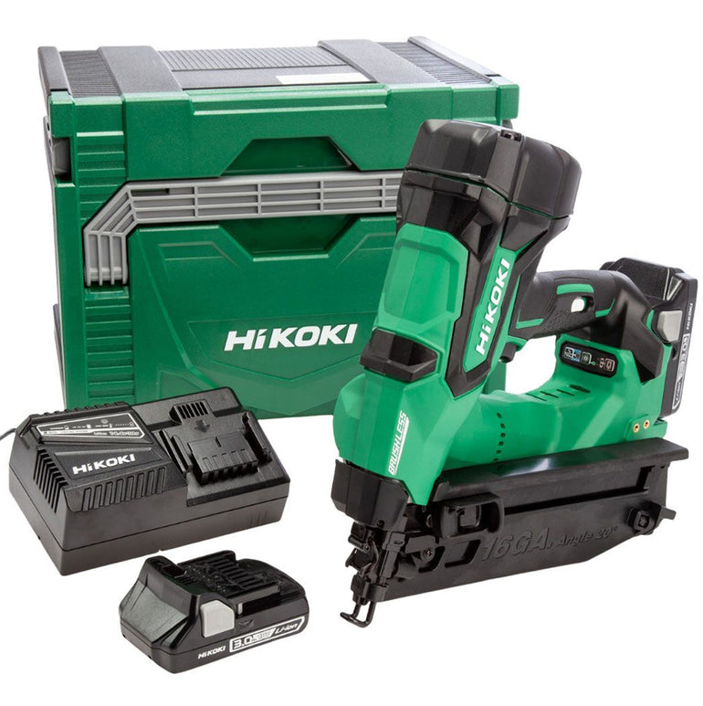 Hikoki NT1865DMJXZ 18V Brushless 16GA Straight Finish Nailer with 2 x 3.0Ah Battery Charger & Case