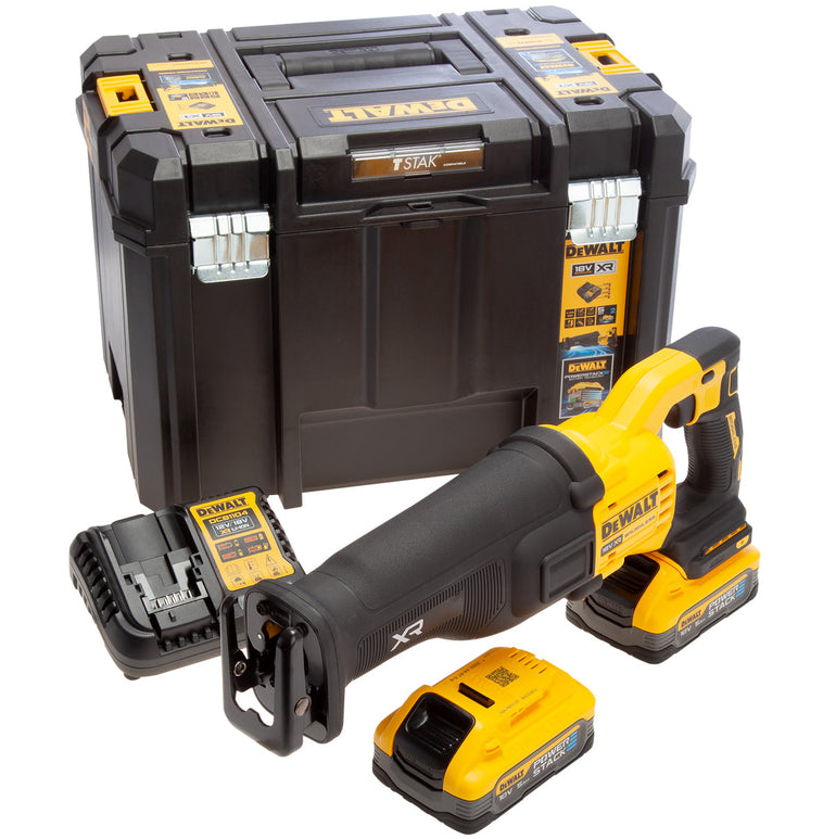 DeWalt DCS386H2T 18V XR Brushless Reciprocating Saw with 2 x 5.0Ah Powerstack Battery, Charger & Case